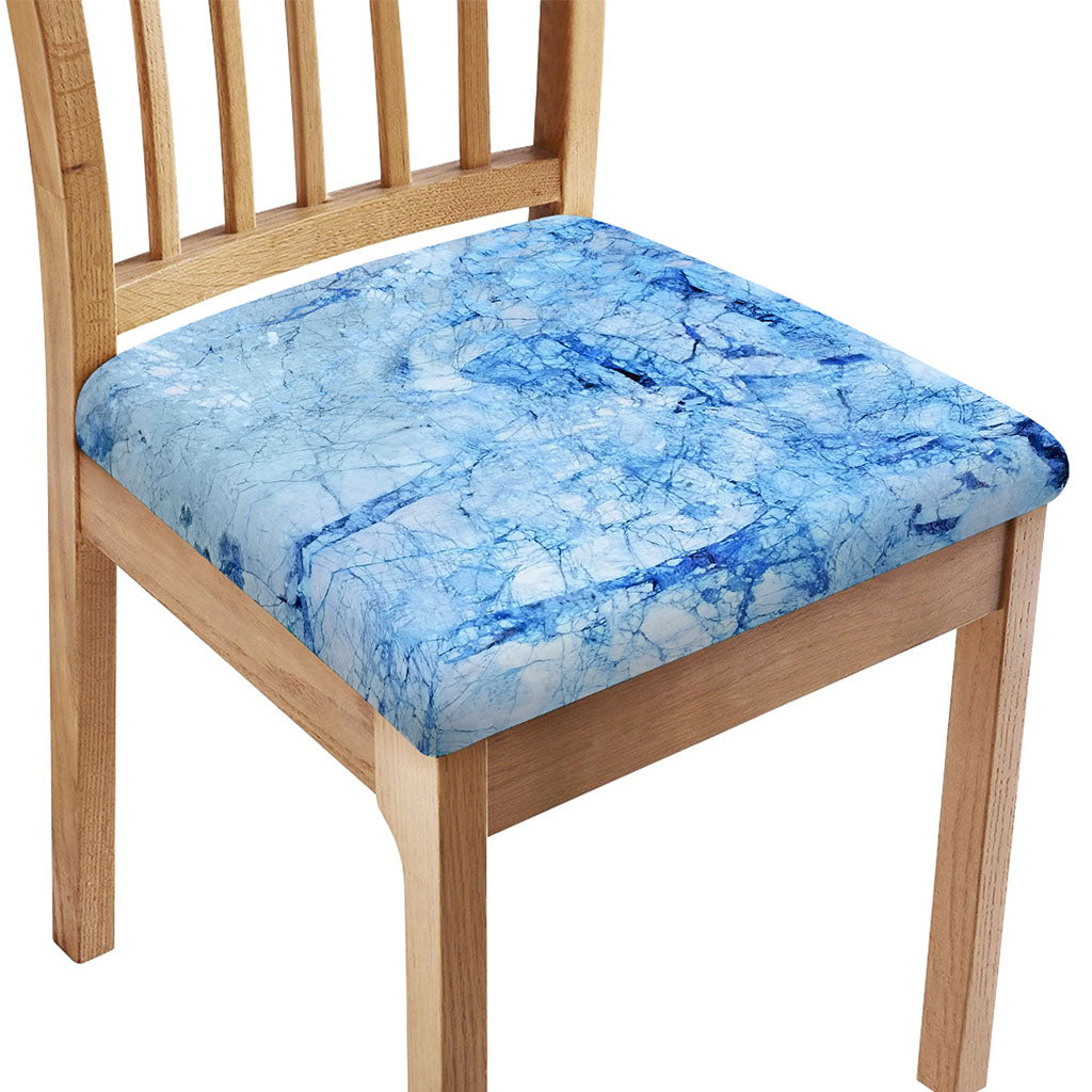 Ice Blue Marble Print Chair Cushion Cover
