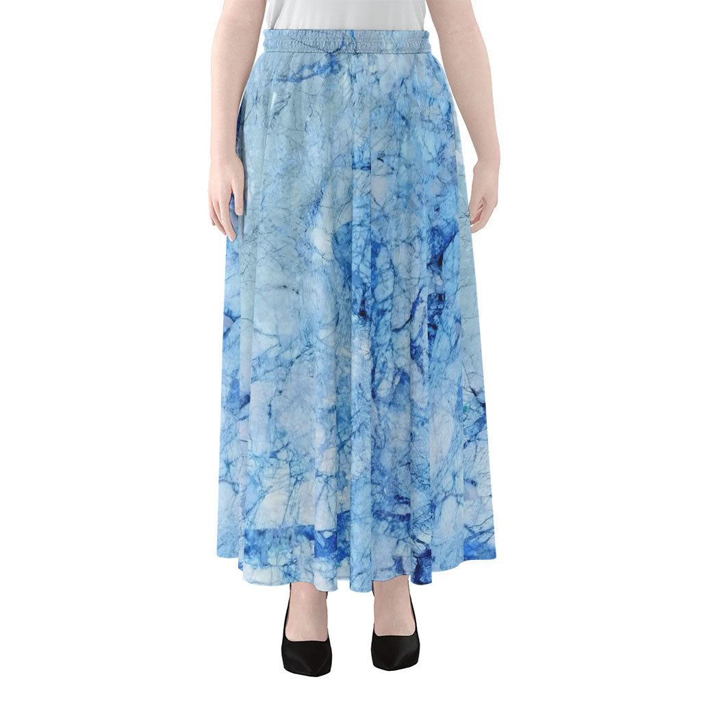 Ice Blue Marble Print Chiffon Maxi Skirt