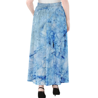 Ice Blue Marble Print Chiffon Maxi Skirt