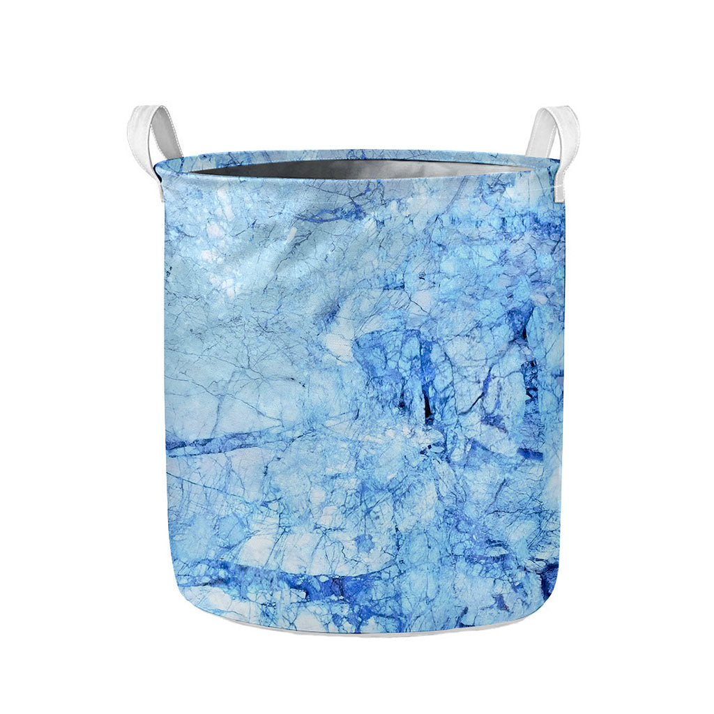 Ice Blue Marble Print Collapsible Laundry Basket
