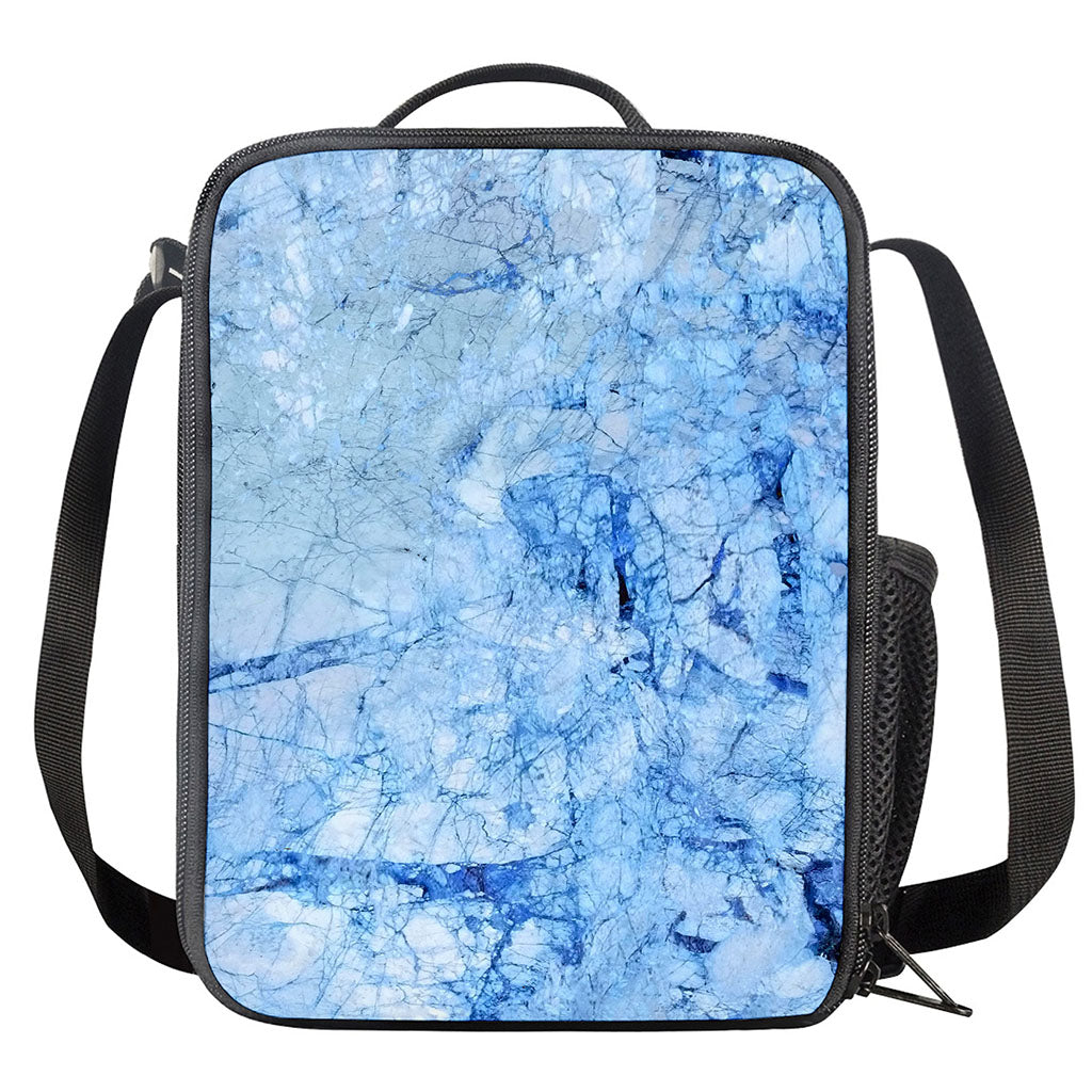 Ice Blue Marble Print Crossbody Lunch Bag