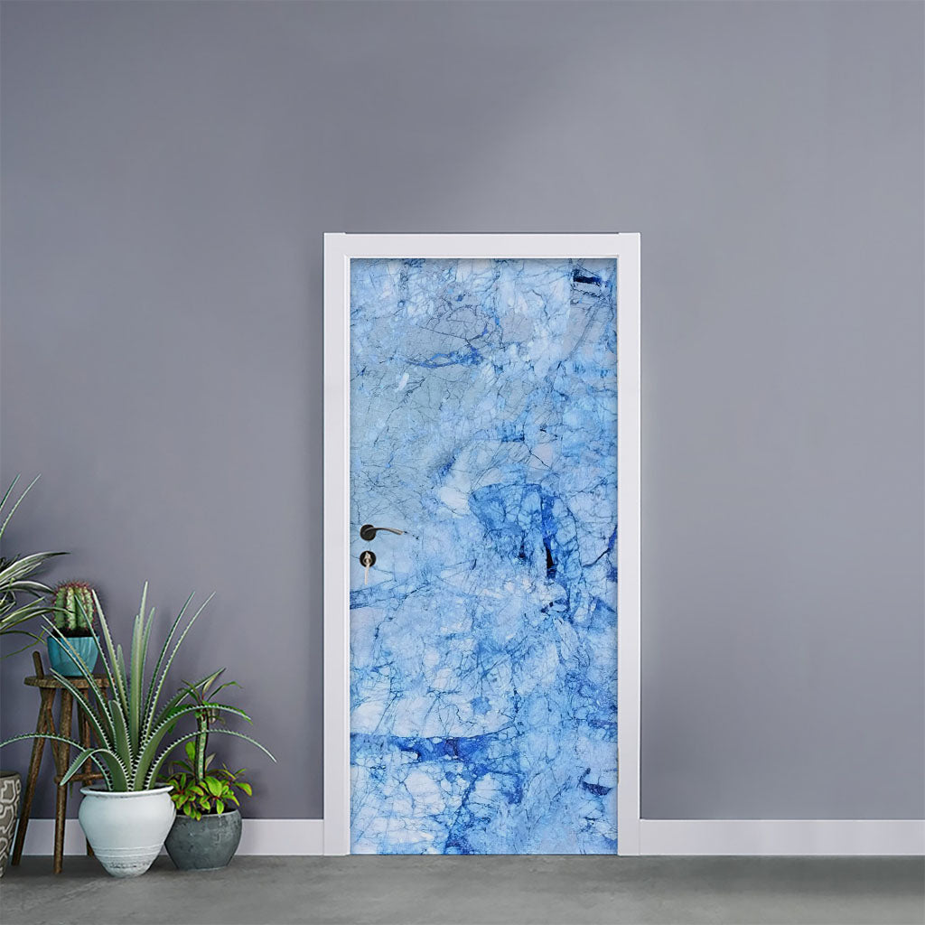Ice Blue Marble Print Door Sticker
