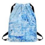 Ice Blue Marble Print Drawstring Backpack