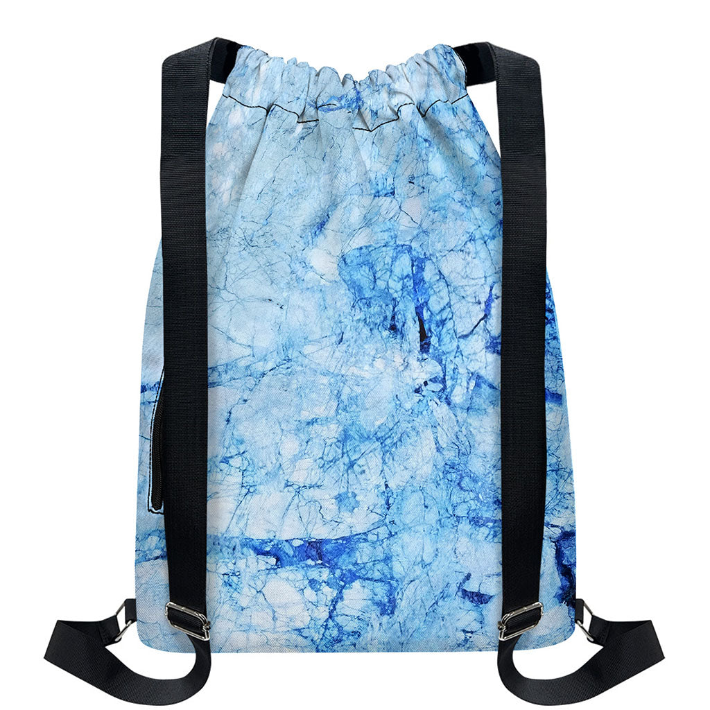 Ice Blue Marble Print Drawstring Backpack