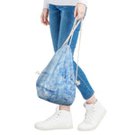 Ice Blue Marble Print Drawstring Bag
