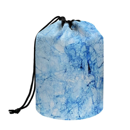 Ice Blue Marble Print Drawstring Makeup Bag