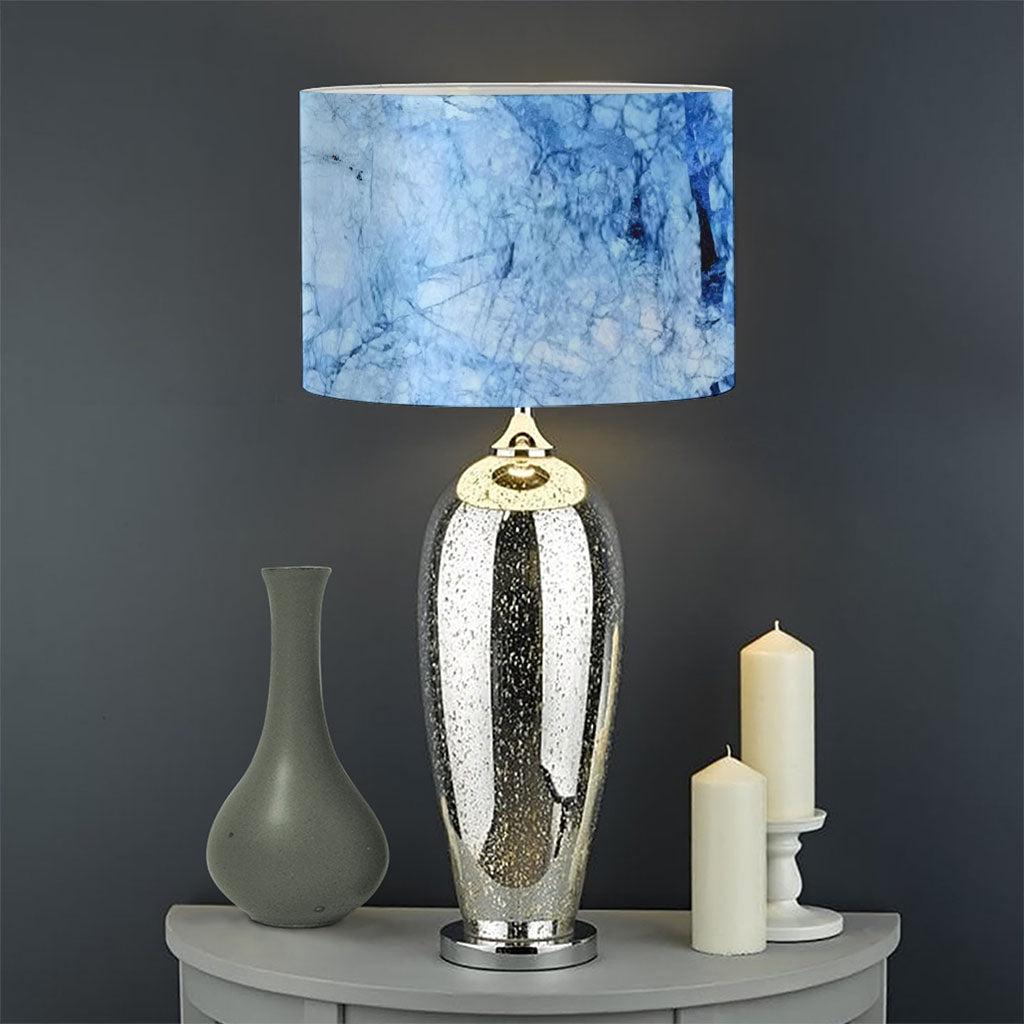 Ice Blue Marble Print Drum Lamp Shade