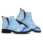 Ice Blue Marble Print Flat Ankle Boots