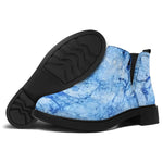 Ice Blue Marble Print Flat Ankle Boots