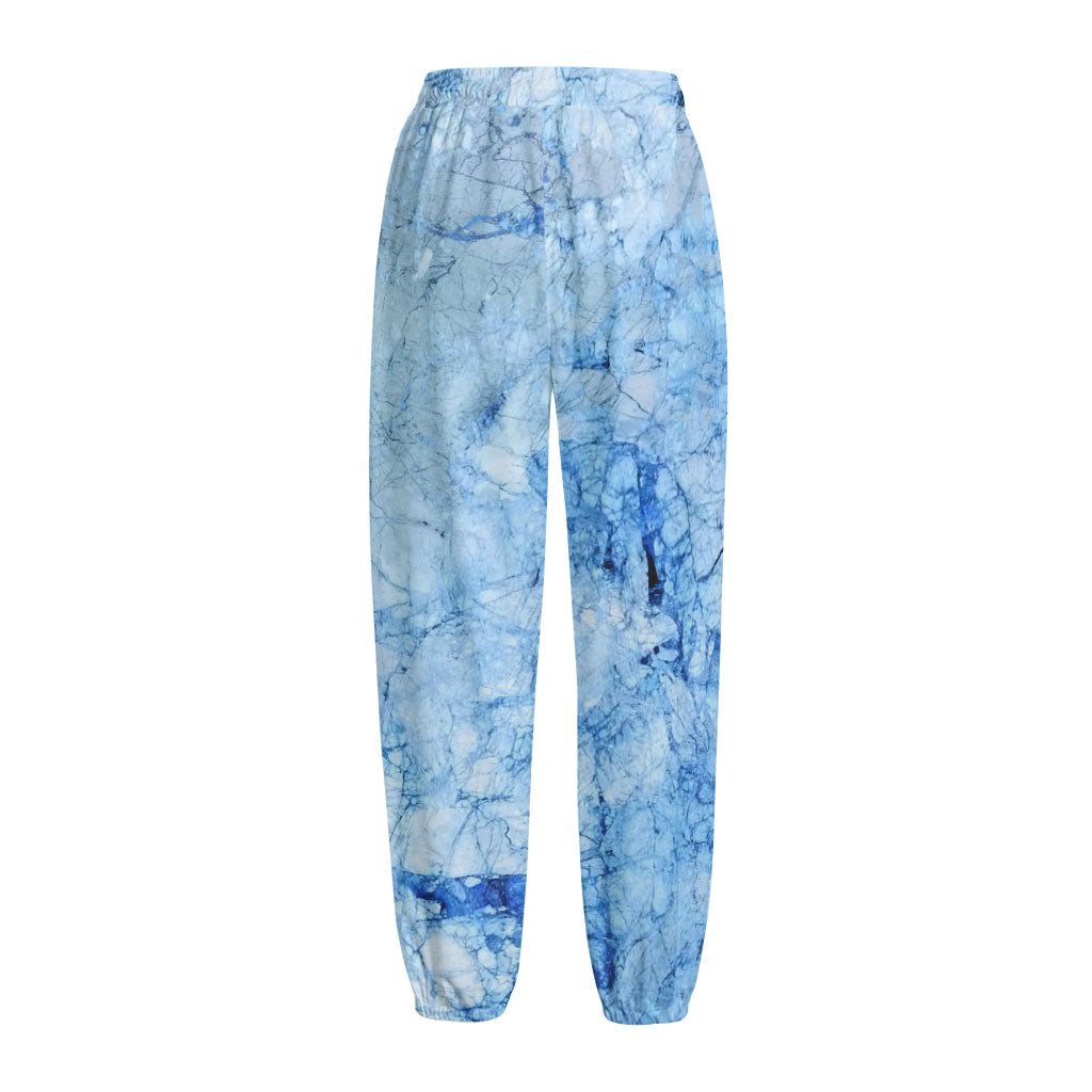 Ice Blue Marble Print Fleece Lined Knit Pants
