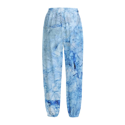 Ice Blue Marble Print Fleece Lined Knit Pants