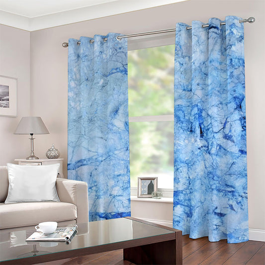 Ice Blue Marble Print Grommet Curtains