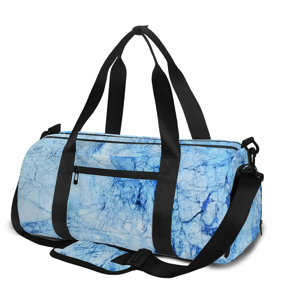 Ice Blue Marble Print Gym Bag