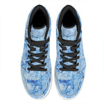 Ice Blue Marble Print High Top Leather Sneakers