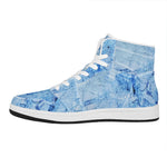 Ice Blue Marble Print High Top Leather Sneakers