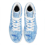 Ice Blue Marble Print High Top Leather Sneakers