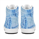 Ice Blue Marble Print High Top Leather Sneakers
