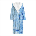 Ice Blue Marble Print Hooded Bathrobe