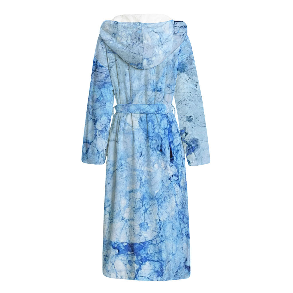 Ice Blue Marble Print Hooded Bathrobe