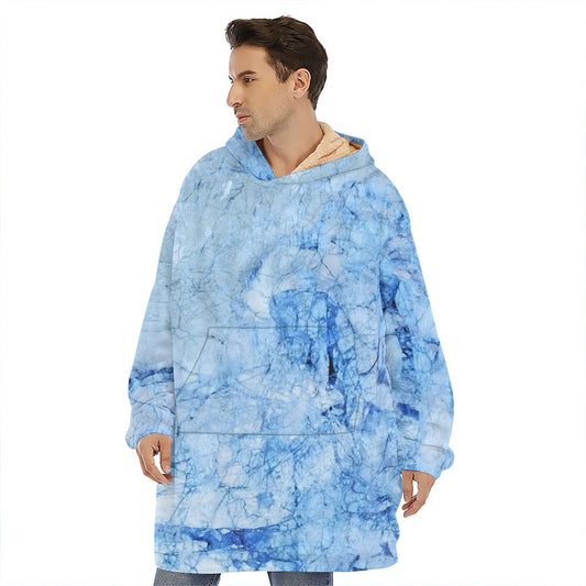 Ice Blue Marble Print Hoodie Blanket