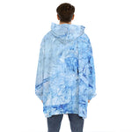 Ice Blue Marble Print Hoodie Blanket