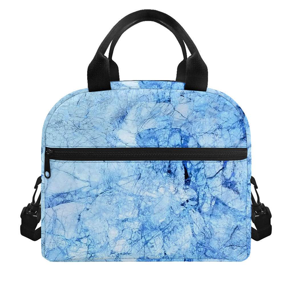 Ice Blue Marble Print Insulated Lunch Bag