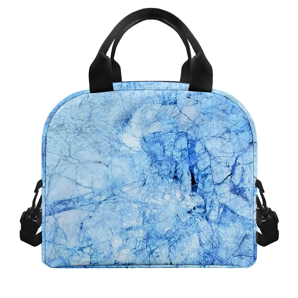 Ice Blue Marble Print Insulated Lunch Bag