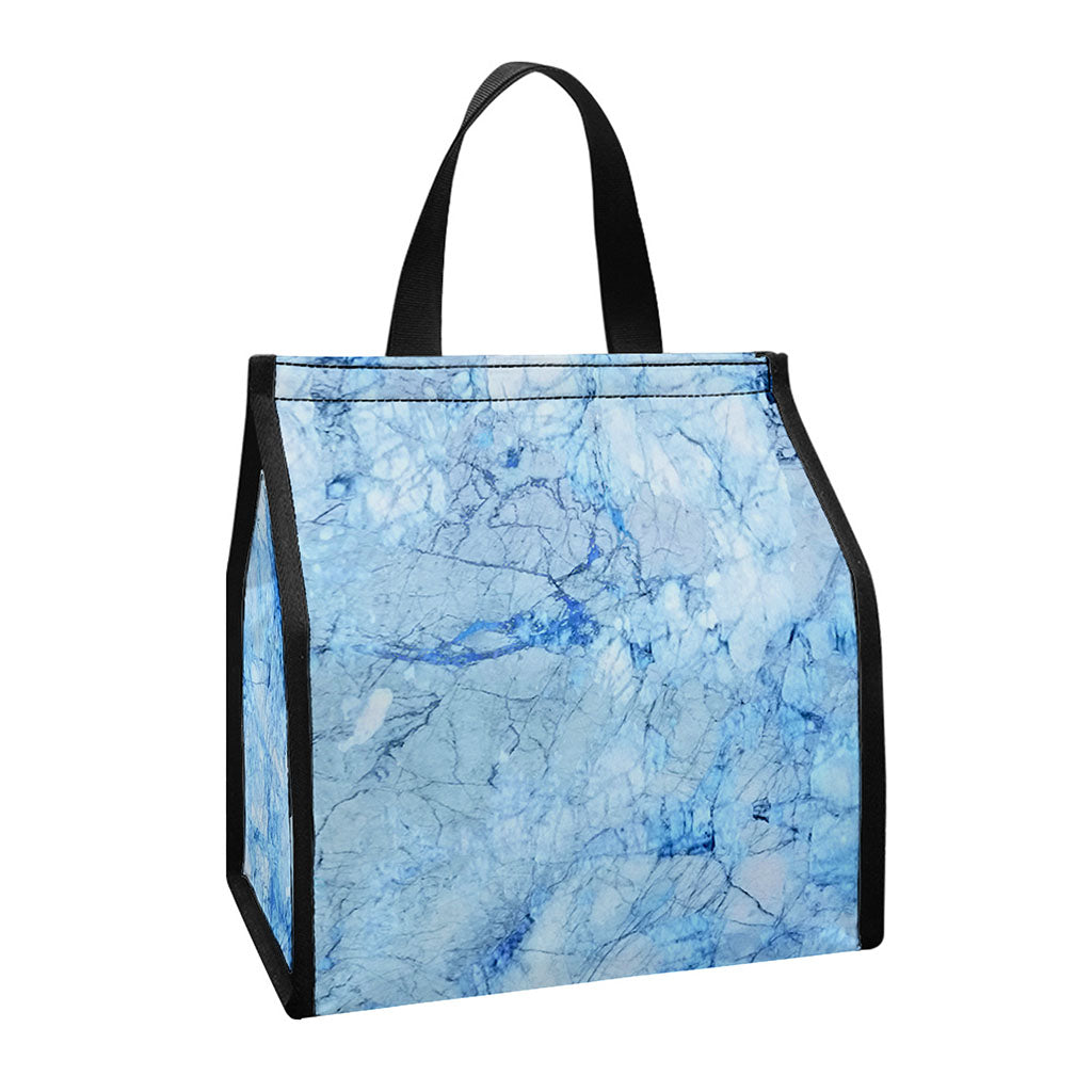 Ice Blue Marble Print Insulated Lunch Tote