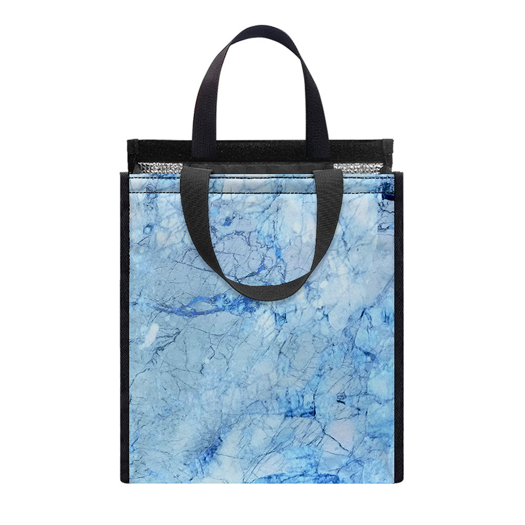 Ice Blue Marble Print Insulated Lunch Tote