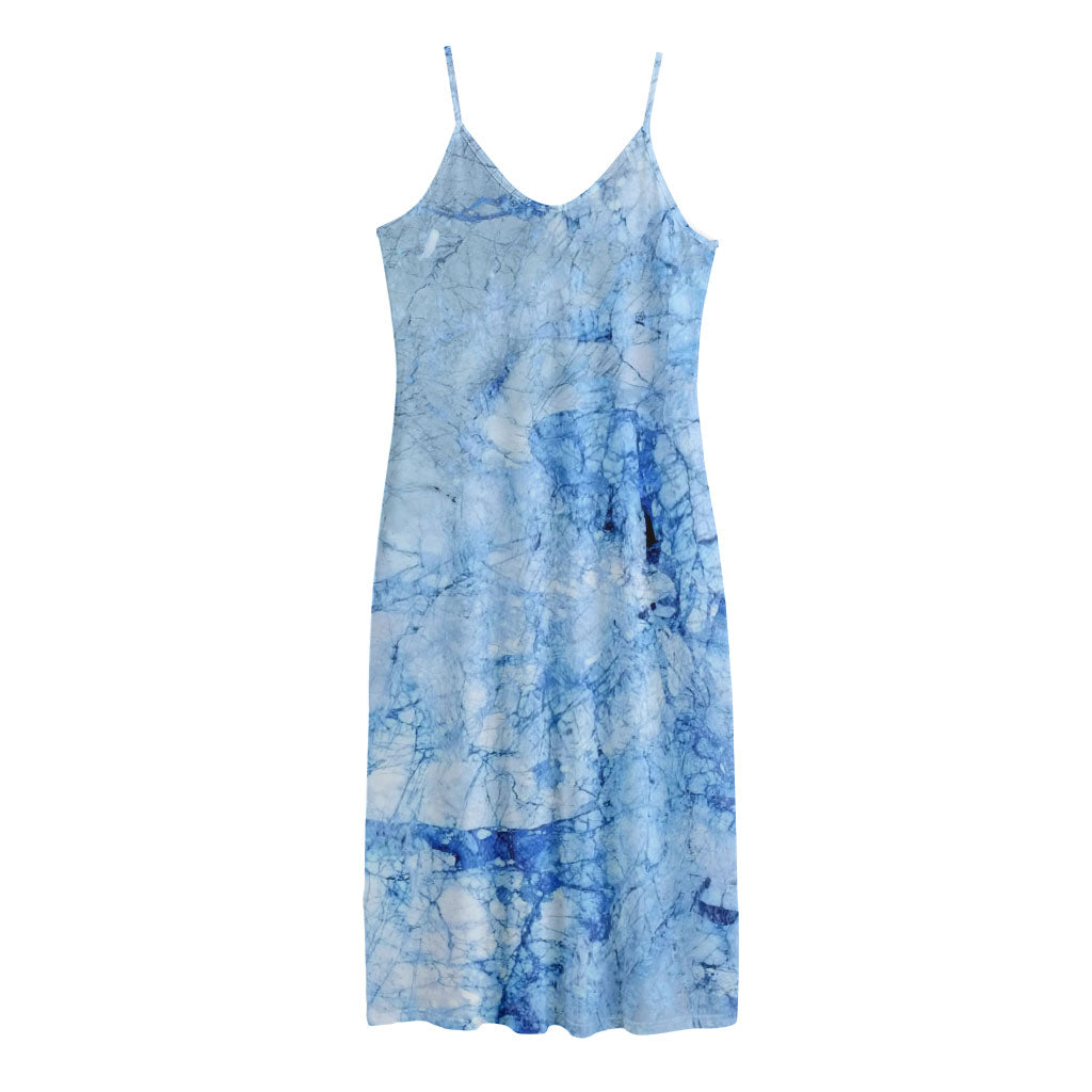 Ice Blue Marble Print Jersey Midi Cami Dress