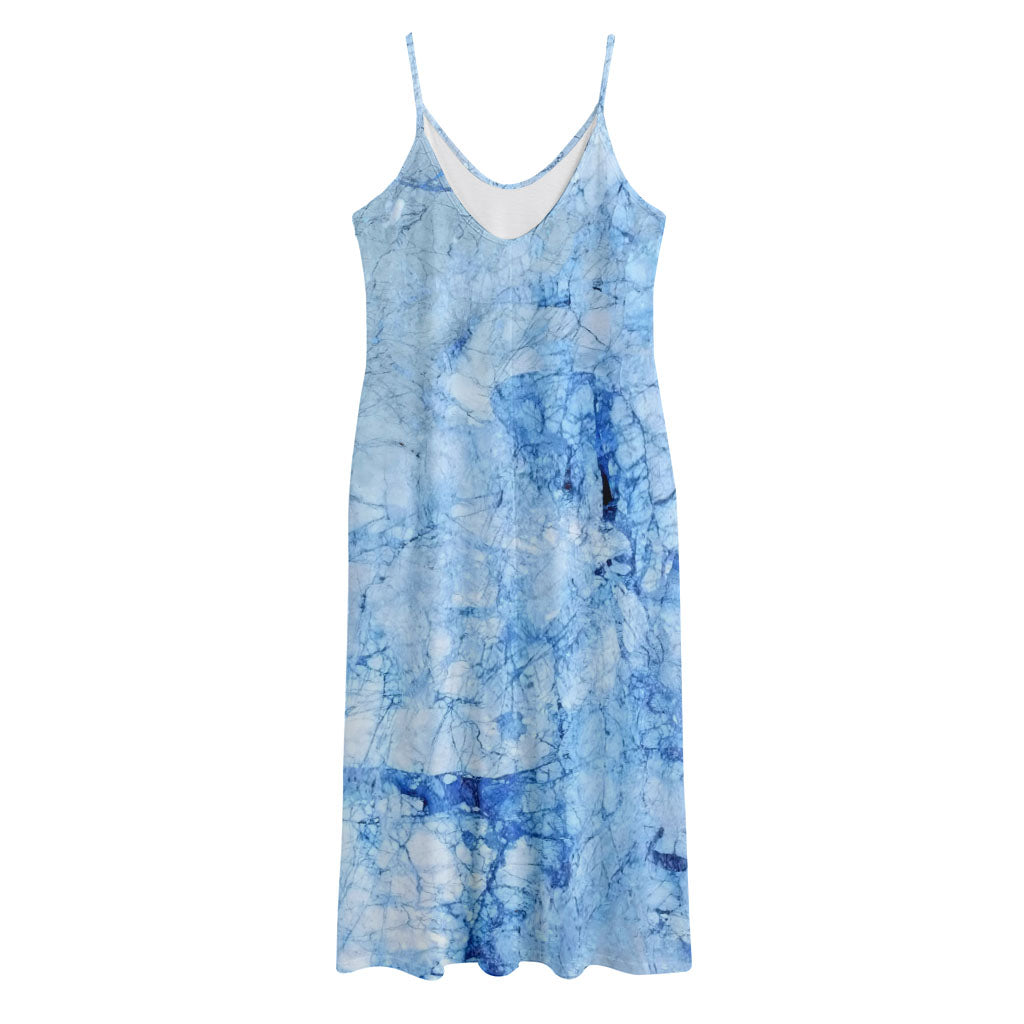 Ice Blue Marble Print Jersey Midi Cami Dress