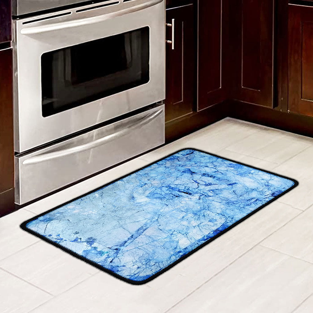 Ice Blue Marble Print Kitchen Mat