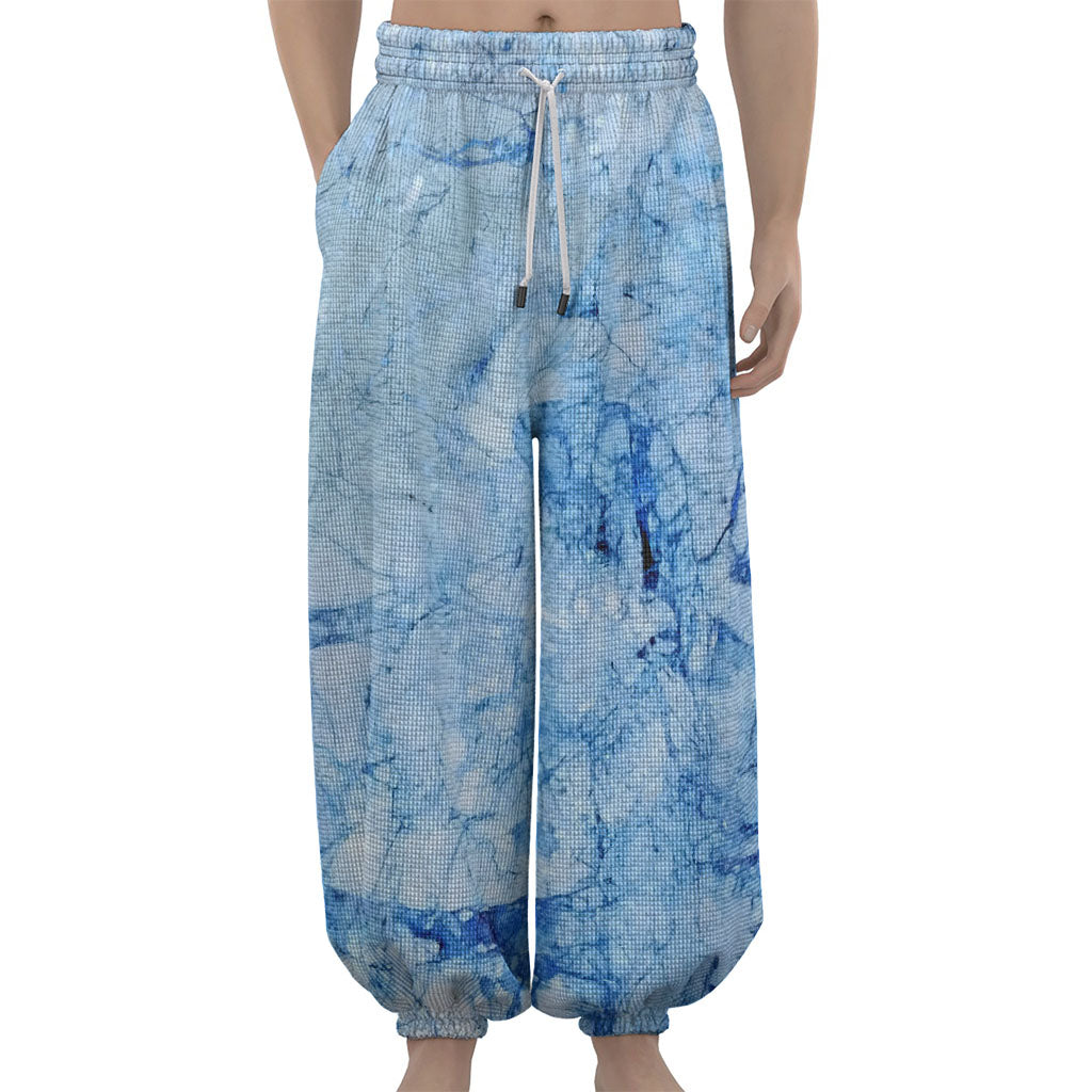 Ice Blue Marble Print Lantern Pants
