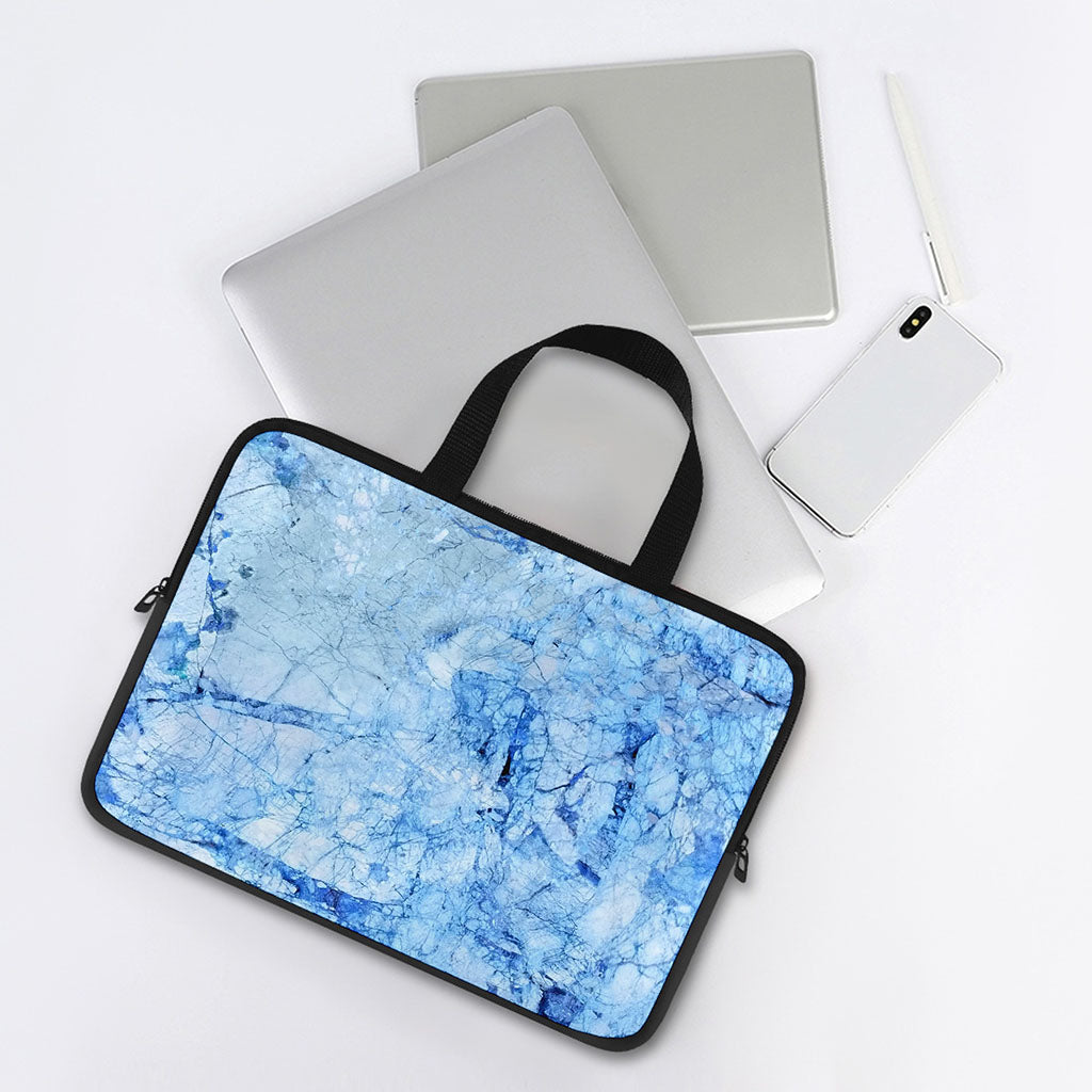 Ice Blue Marble Print Laptop Sleeve With Handle