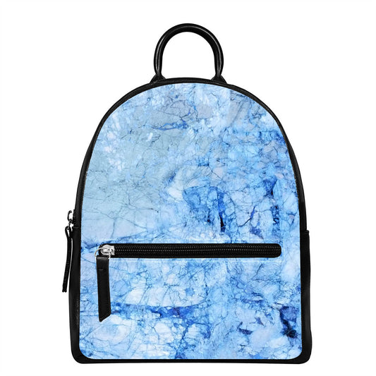 Ice Blue Marble Print Leather Backpack