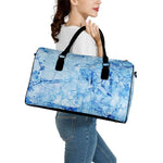 Ice Blue Marble Print Leather Duffle Bag