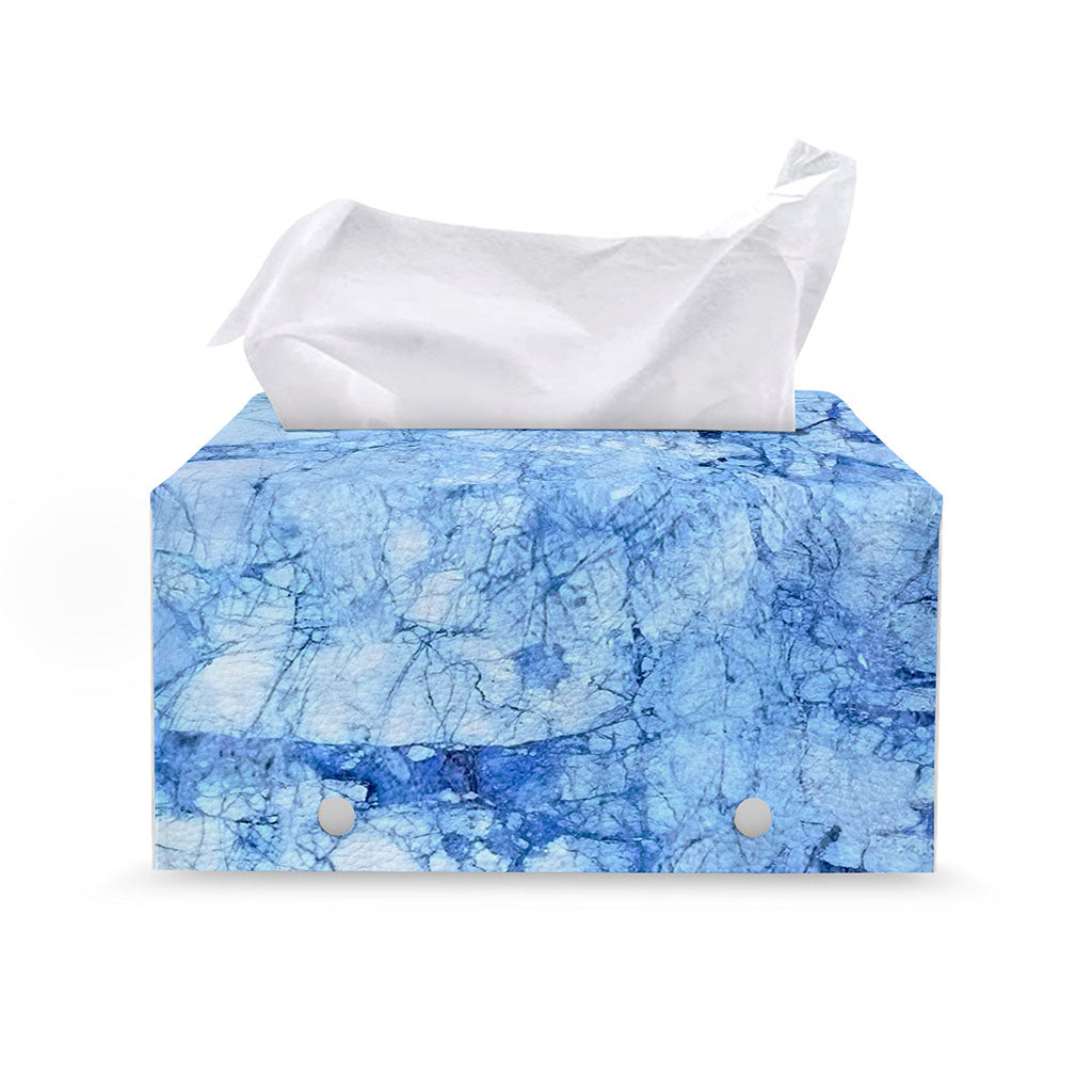 Ice Blue Marble Print Leather Tissue Box Cover