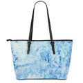 Ice Blue Marble Print Leather Tote Bag With Zipper