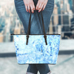 Ice Blue Marble Print Leather Tote Bag
