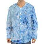 Ice Blue Marble Print Long Sleeve Baseball Jersey