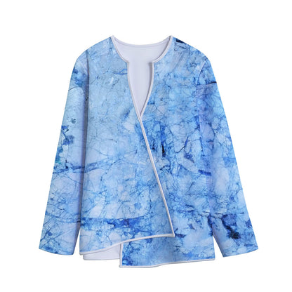 Ice Blue Marble Print Long Sleeve Short Coat