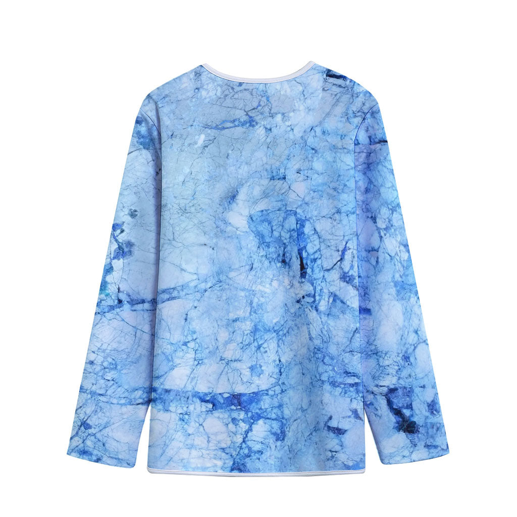 Ice Blue Marble Print Long Sleeve Short Coat