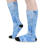 Ice Blue Marble Print Long Socks
