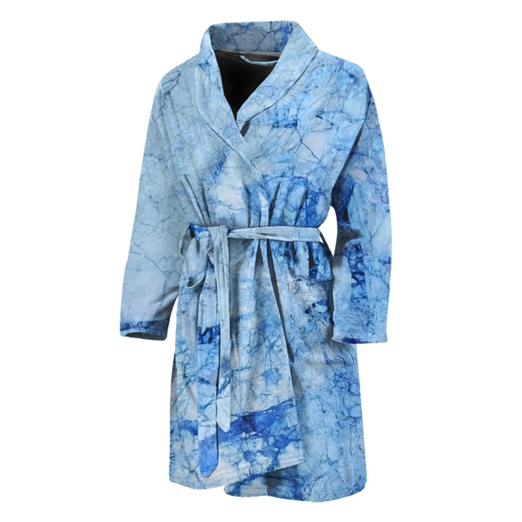 Ice Blue Marble Print Men's Bathrobe