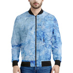 Ice Blue Marble Print Men's Bomber Jacket