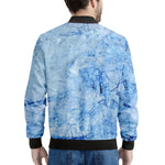 Ice Blue Marble Print Men's Bomber Jacket