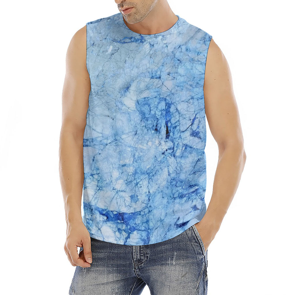 Ice Blue Marble Print Men's Fitness Tank Top