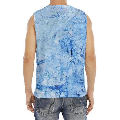 Ice Blue Marble Print Men's Fitness Tank Top