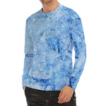 Ice Blue Marble Print Men's Long Sleeve Rash Guard