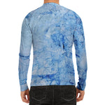 Ice Blue Marble Print Men's Long Sleeve Rash Guard